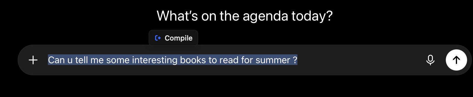 A sentence selected in another app, with PromptBar's Compile chip floating just above it